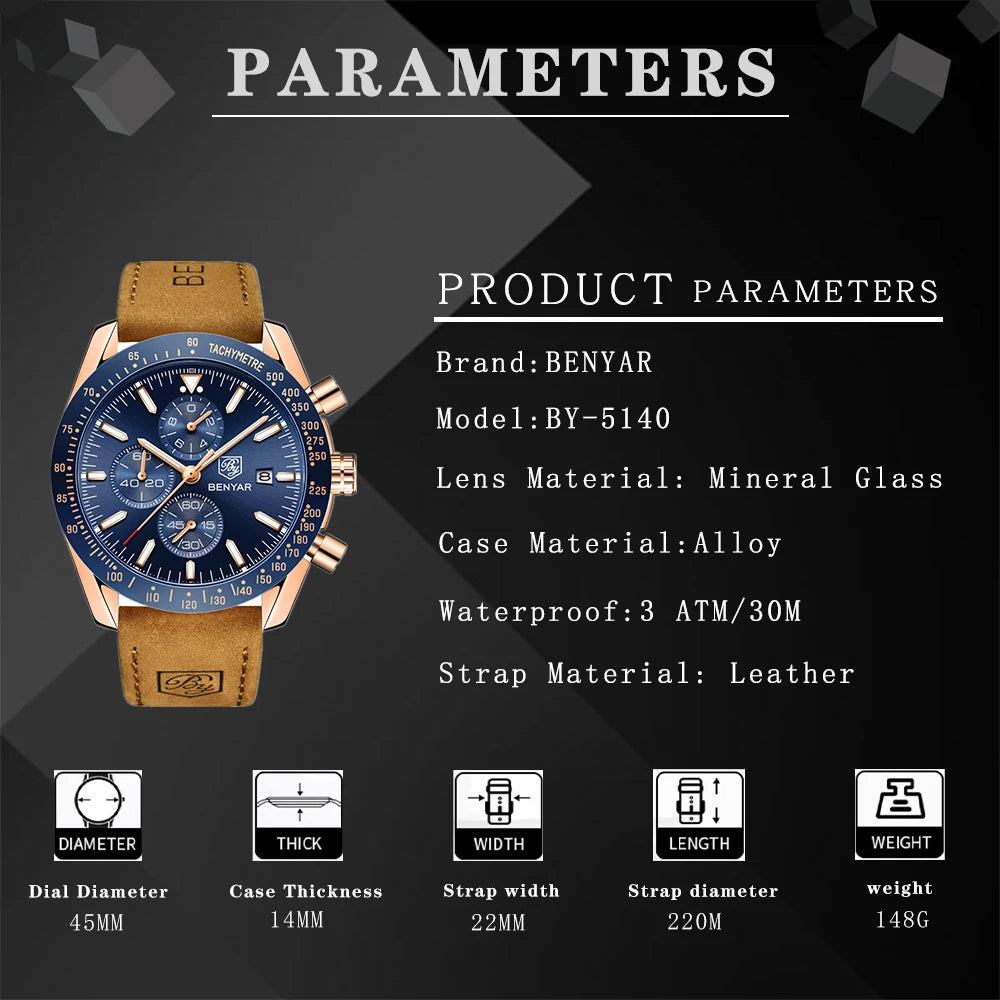 BENYAR Luxury Leather Watch