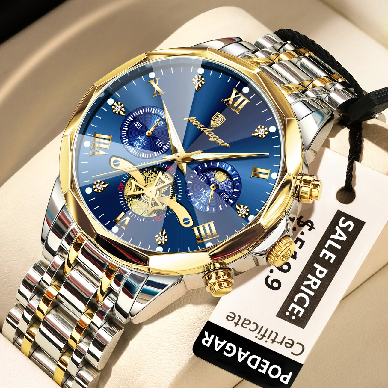 POEDAGAR 948 – Classic Chronograph Stainless Steel Watch