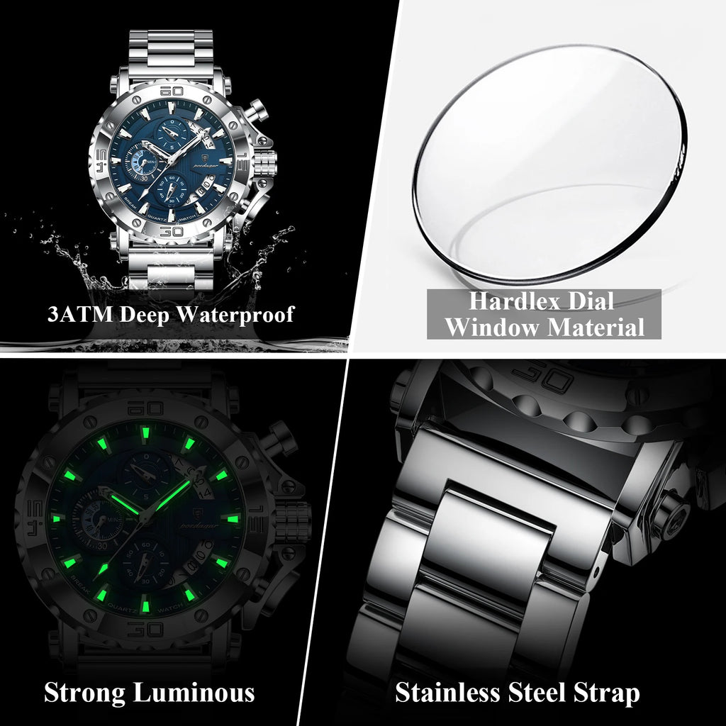 POEDAGAR 892 – Sport Chronograph Stainless Steel Watch
