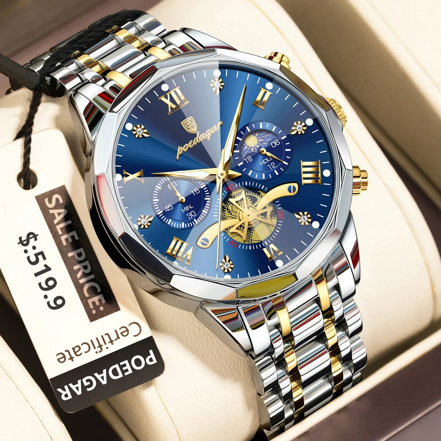 POEDAGAR 948 – Classic Chronograph Stainless Steel Watch