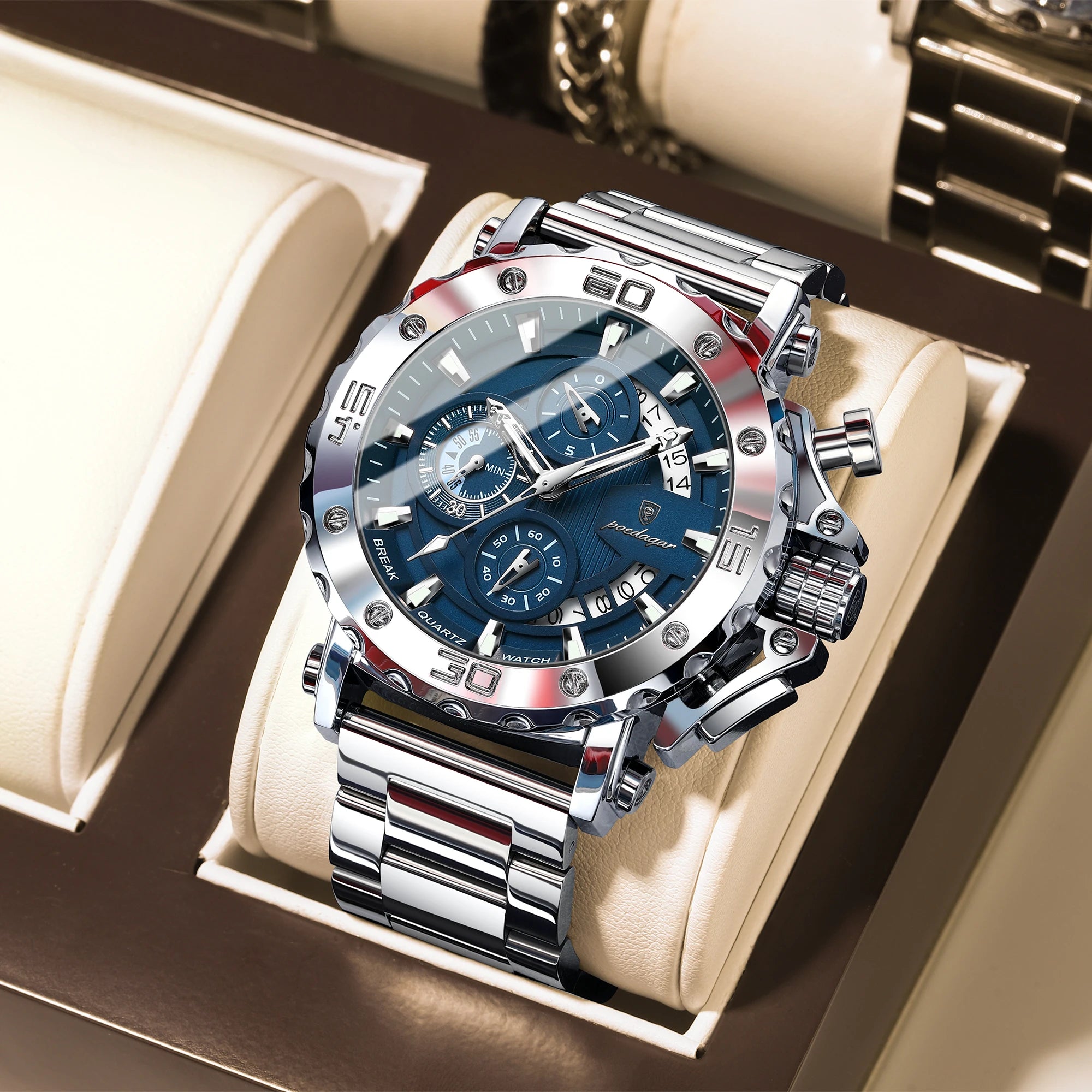 POEDAGAR 892 – Sport Chronograph Stainless Steel Watch