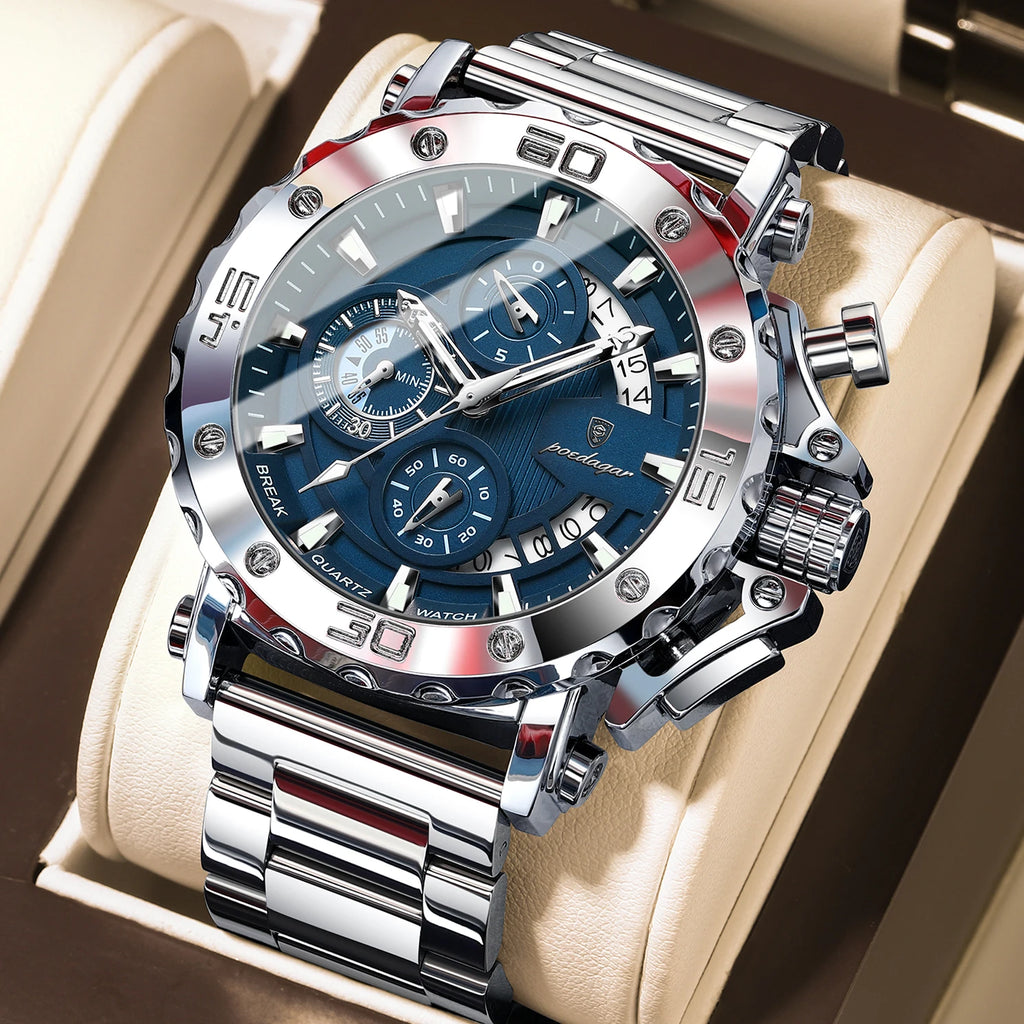 POEDAGAR 892 – Sport Chronograph Stainless Steel Watch