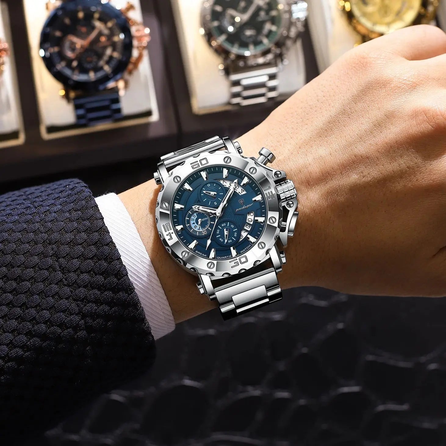 POEDAGAR 892 – Sport Chronograph Stainless Steel Watch