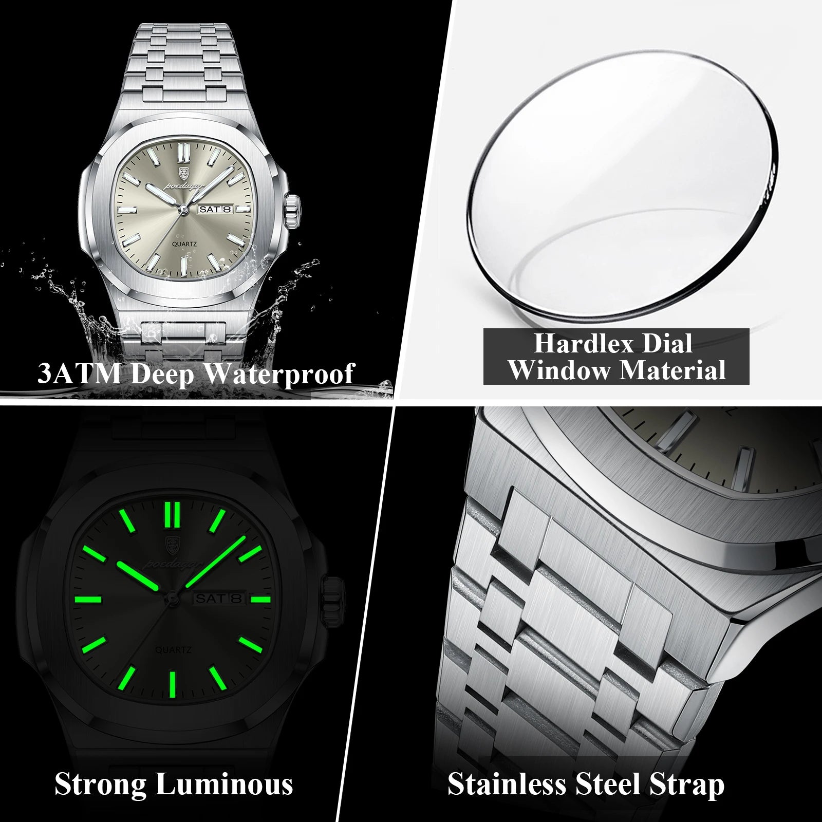 POEDAGAR Square Luxury Watch