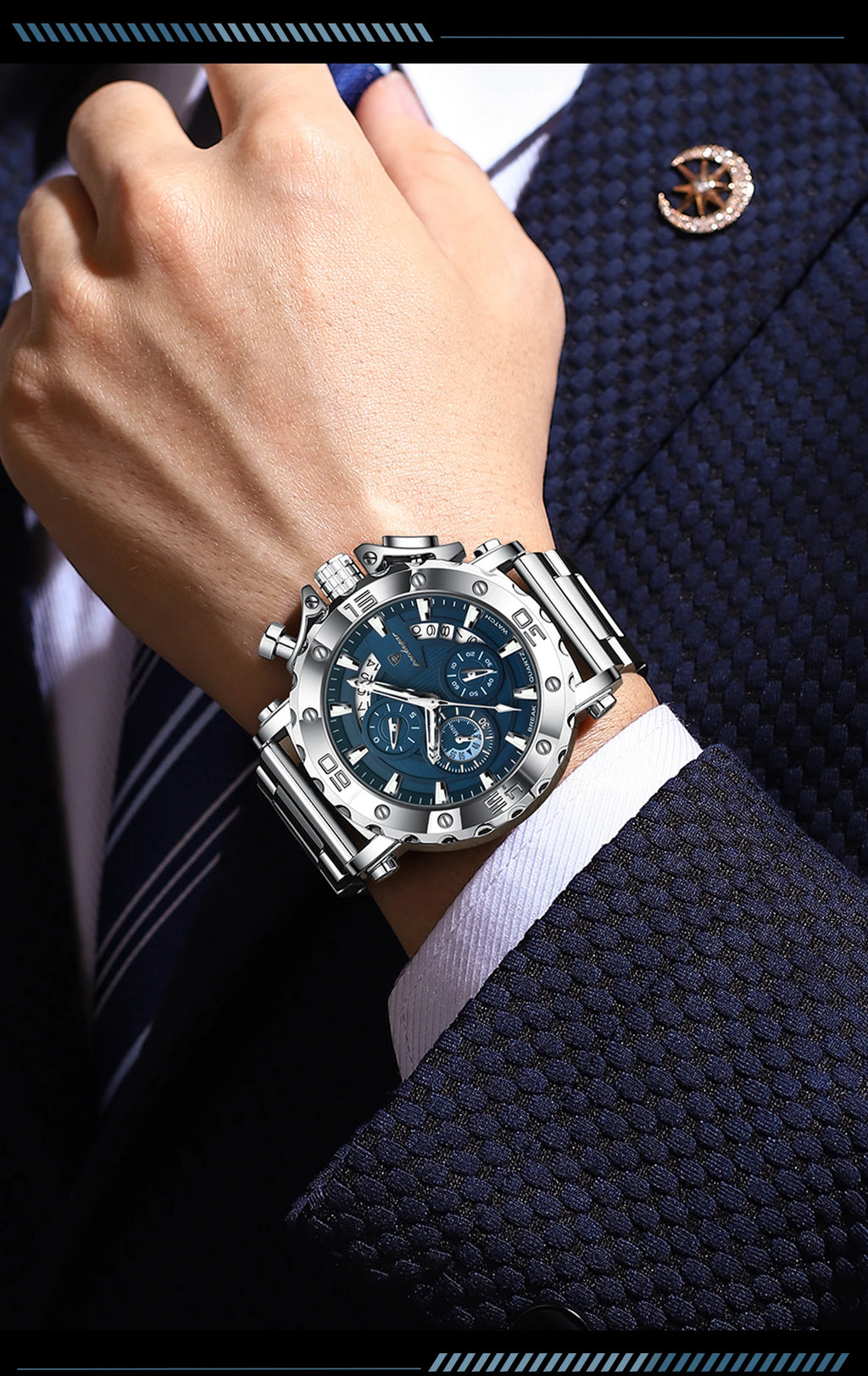 POEDAGAR 892 – Sport Chronograph Stainless Steel Watch
