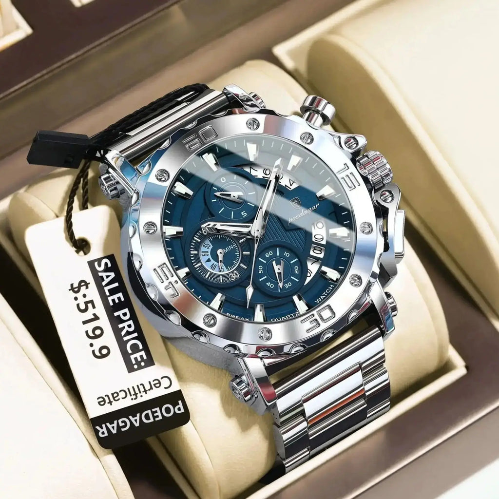 POEDAGAR 892 – Sport Chronograph Stainless Steel Watch