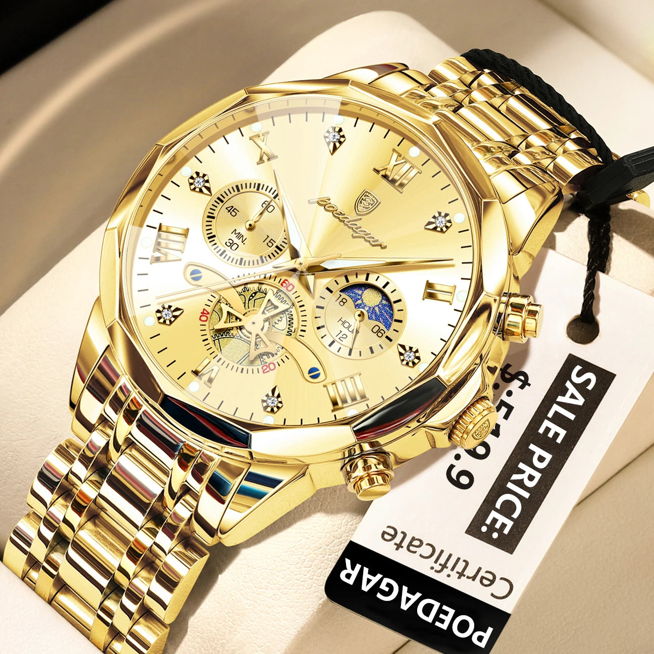 POEDAGAR 948 – Classic Chronograph Stainless Steel Watch