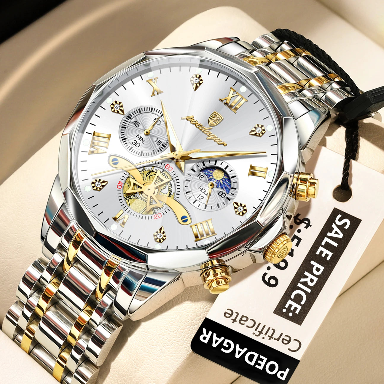 POEDAGAR 948 – Classic Chronograph Stainless Steel Watch