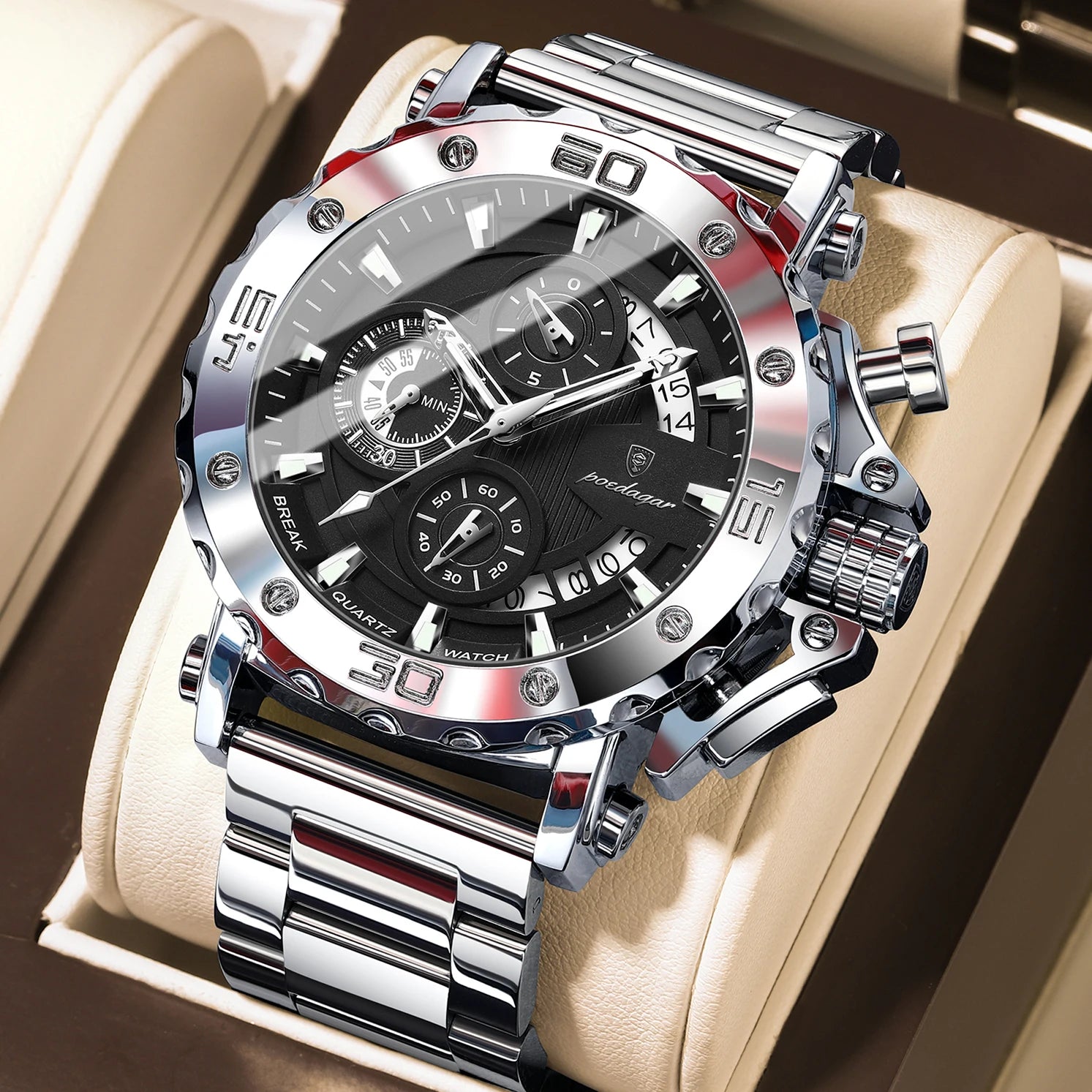 POEDAGAR 892 – Sport Chronograph Stainless Steel Watch