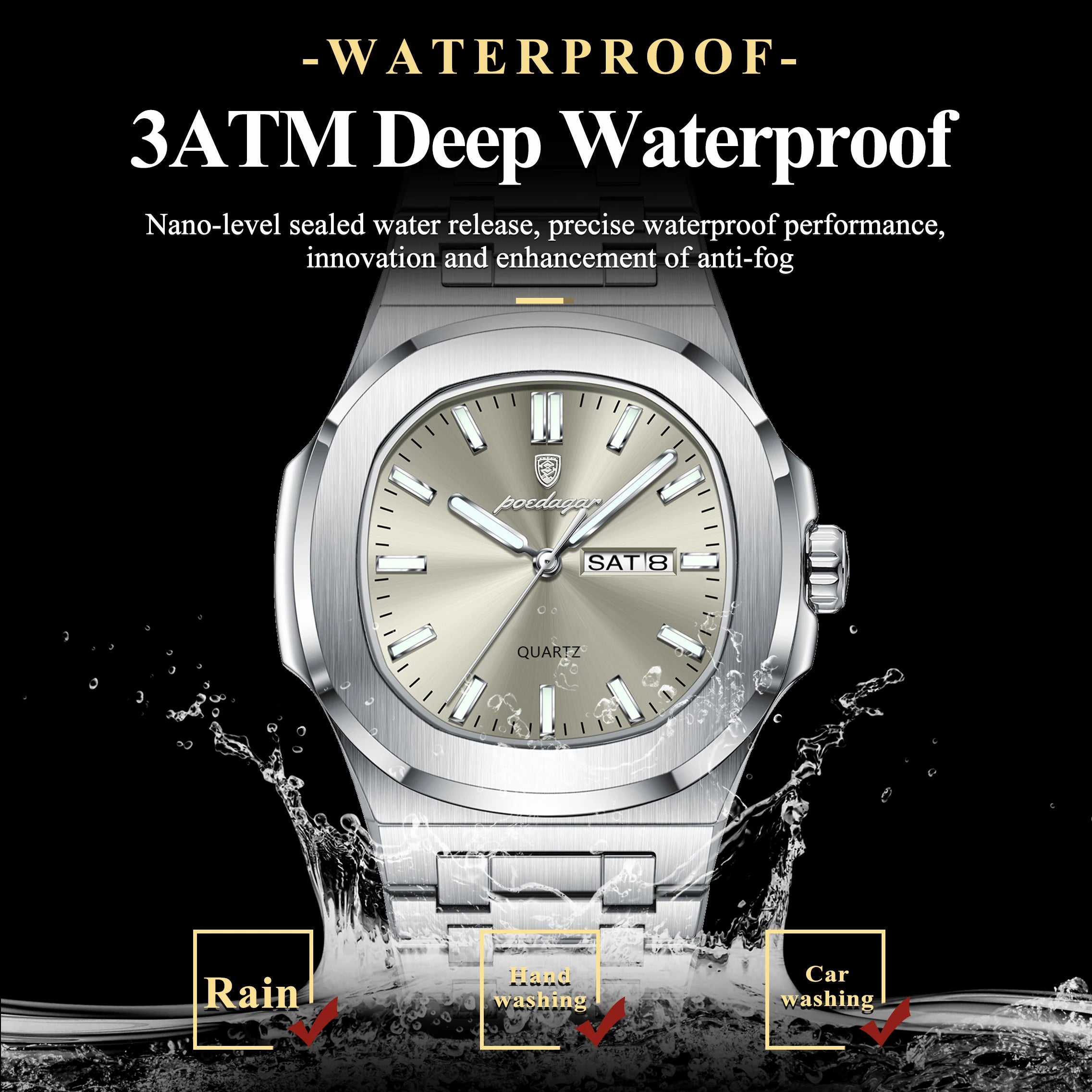 POEDAGAR Square Luxury Watch