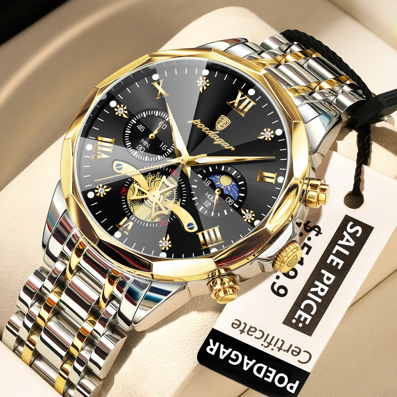 POEDAGAR 948 – Classic Chronograph Stainless Steel Watch