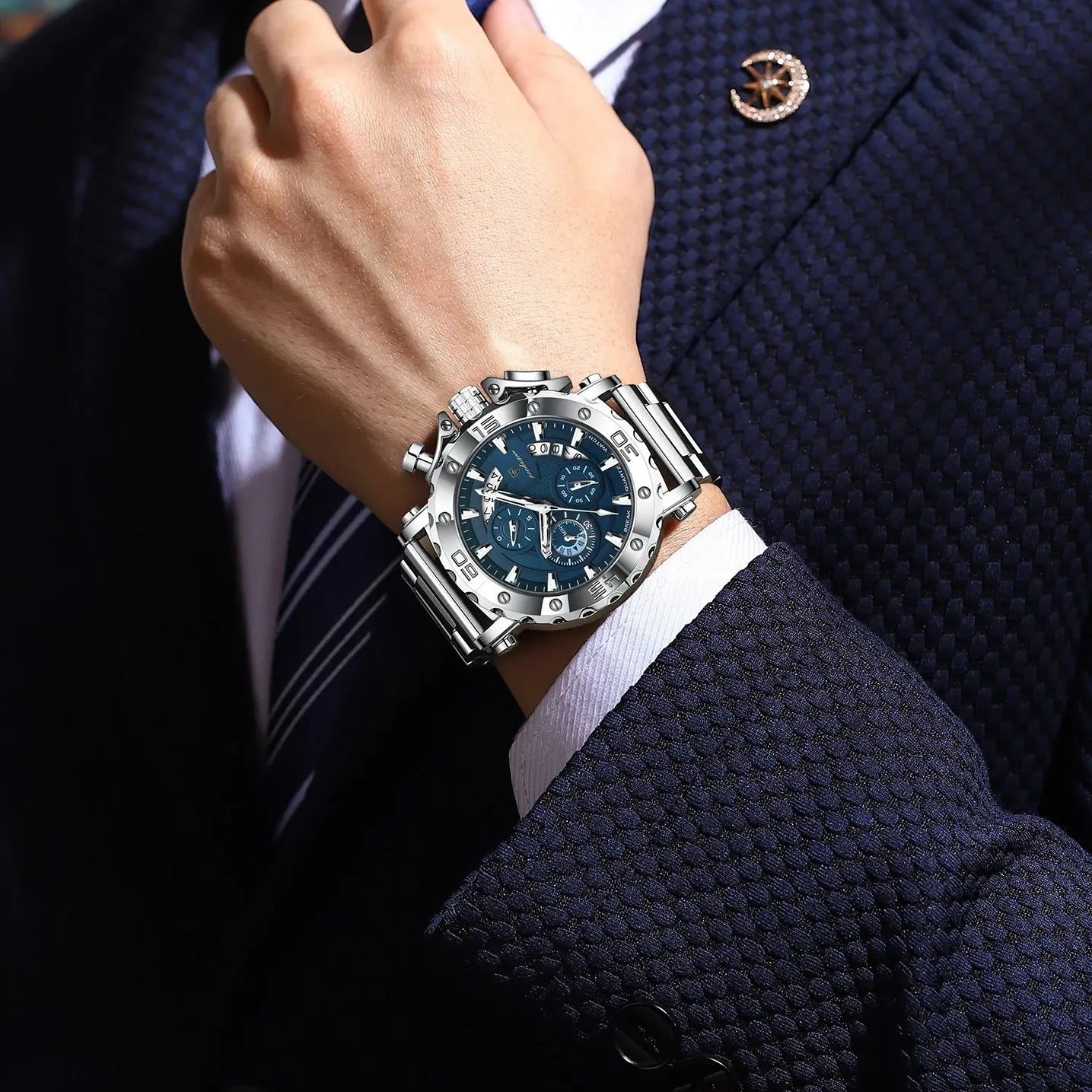 POEDAGAR 892 – Sport Chronograph Stainless Steel Watch