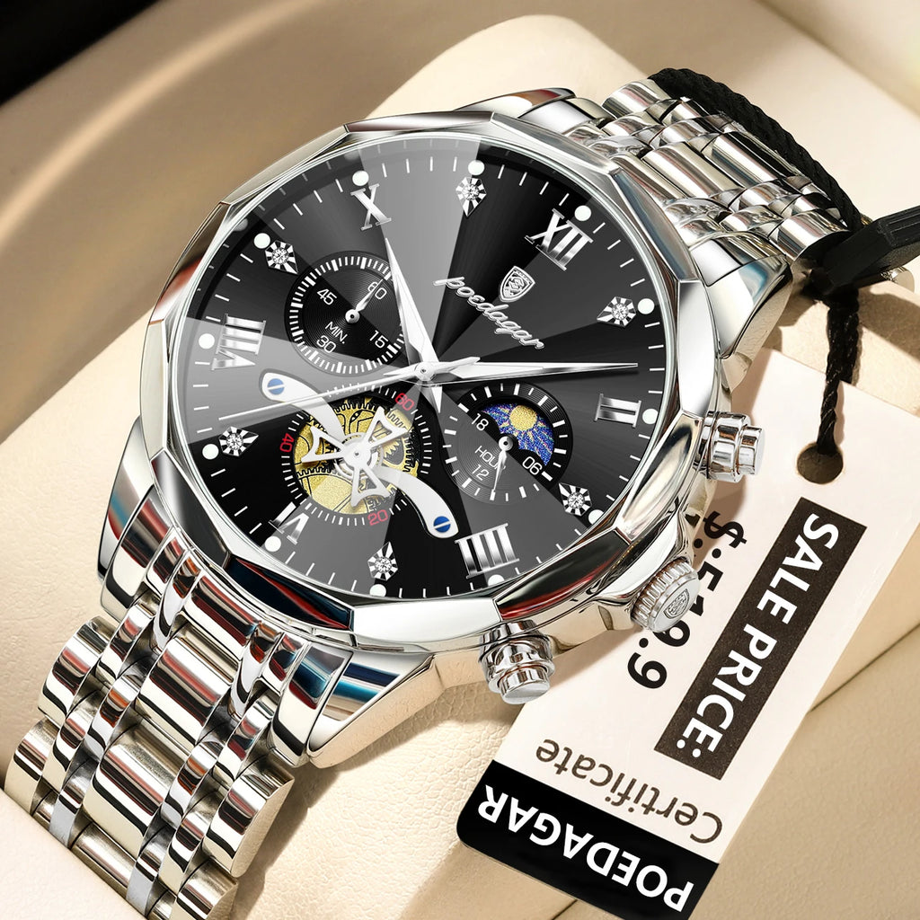 POEDAGAR 948 – Classic Chronograph Stainless Steel Watch
