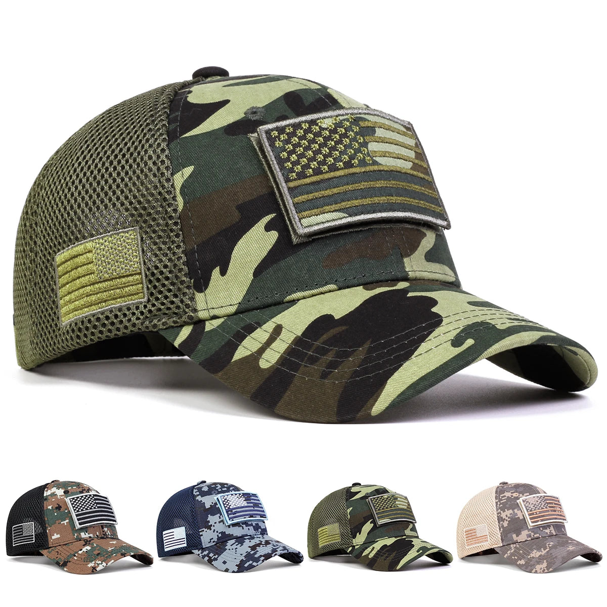 Unisex American Flag Sticker Net Caps