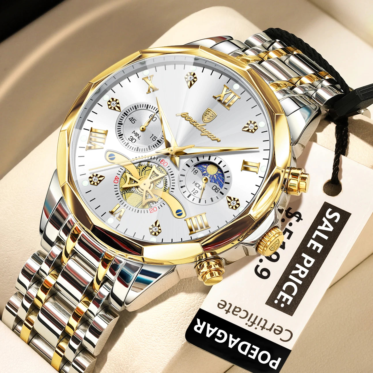 POEDAGAR 948 – Classic Chronograph Stainless Steel Watch