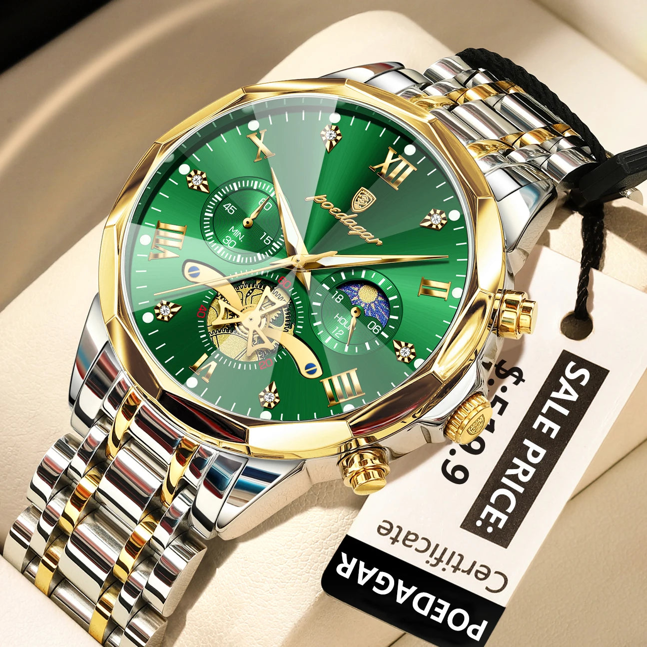 POEDAGAR 948 – Classic Chronograph Stainless Steel Watch
