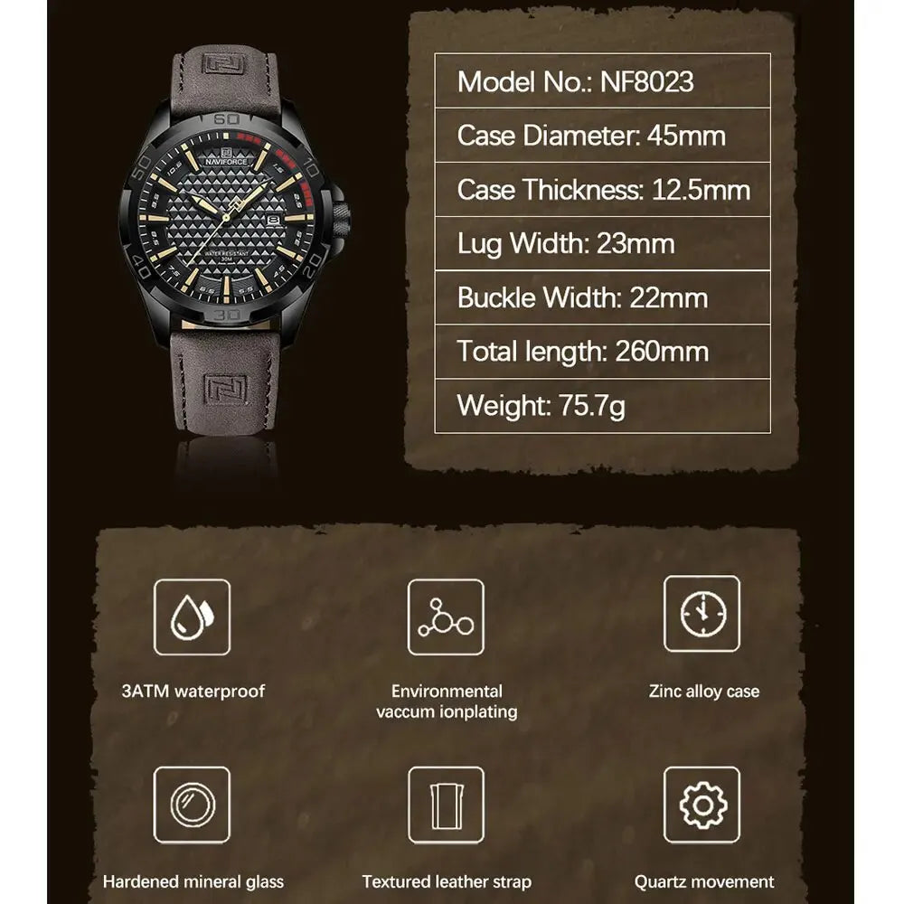 NAVIFORCE NF8023 – Sport Leather Quartz Watch
