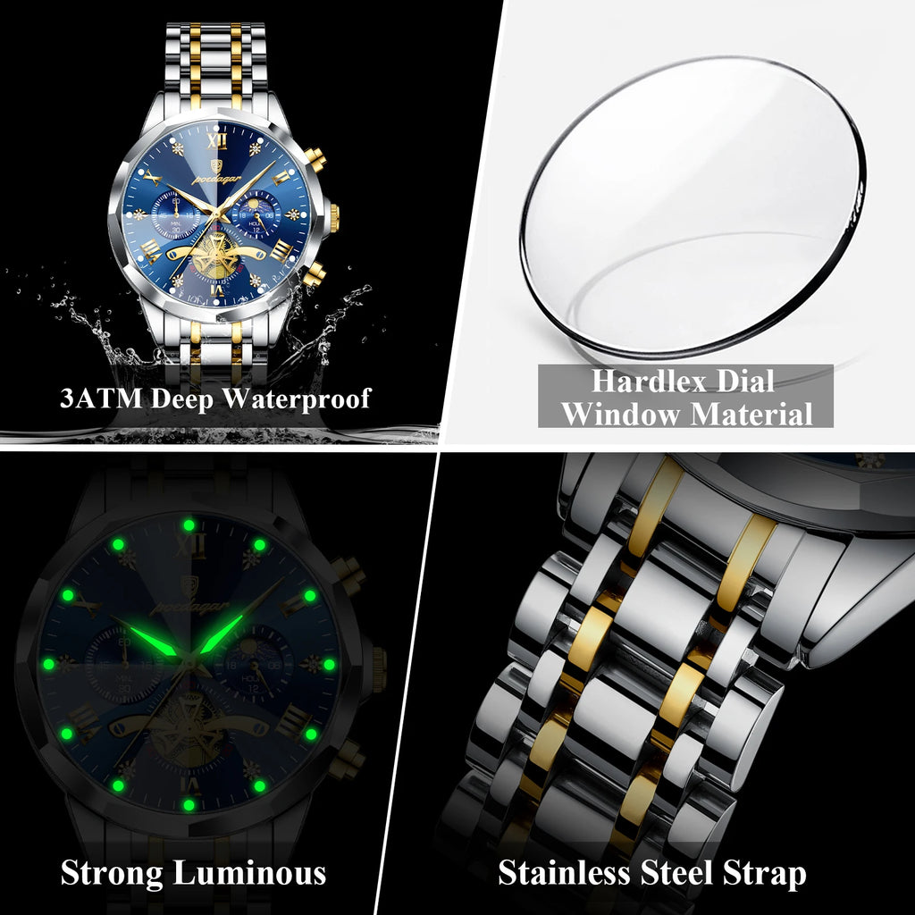 POEDAGAR 948 – Classic Chronograph Stainless Steel Watch