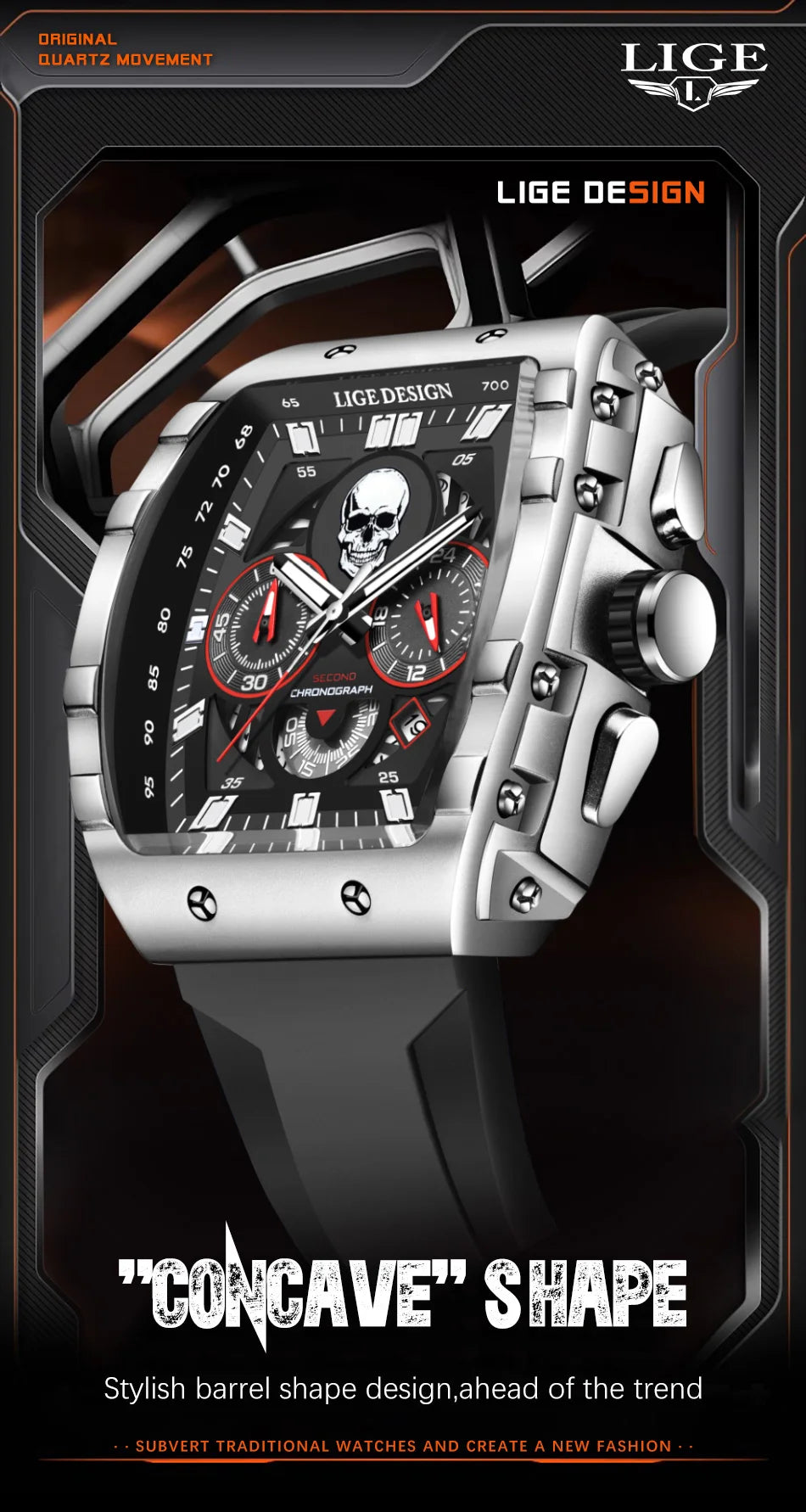 LIGE Skull Skeleton Watch