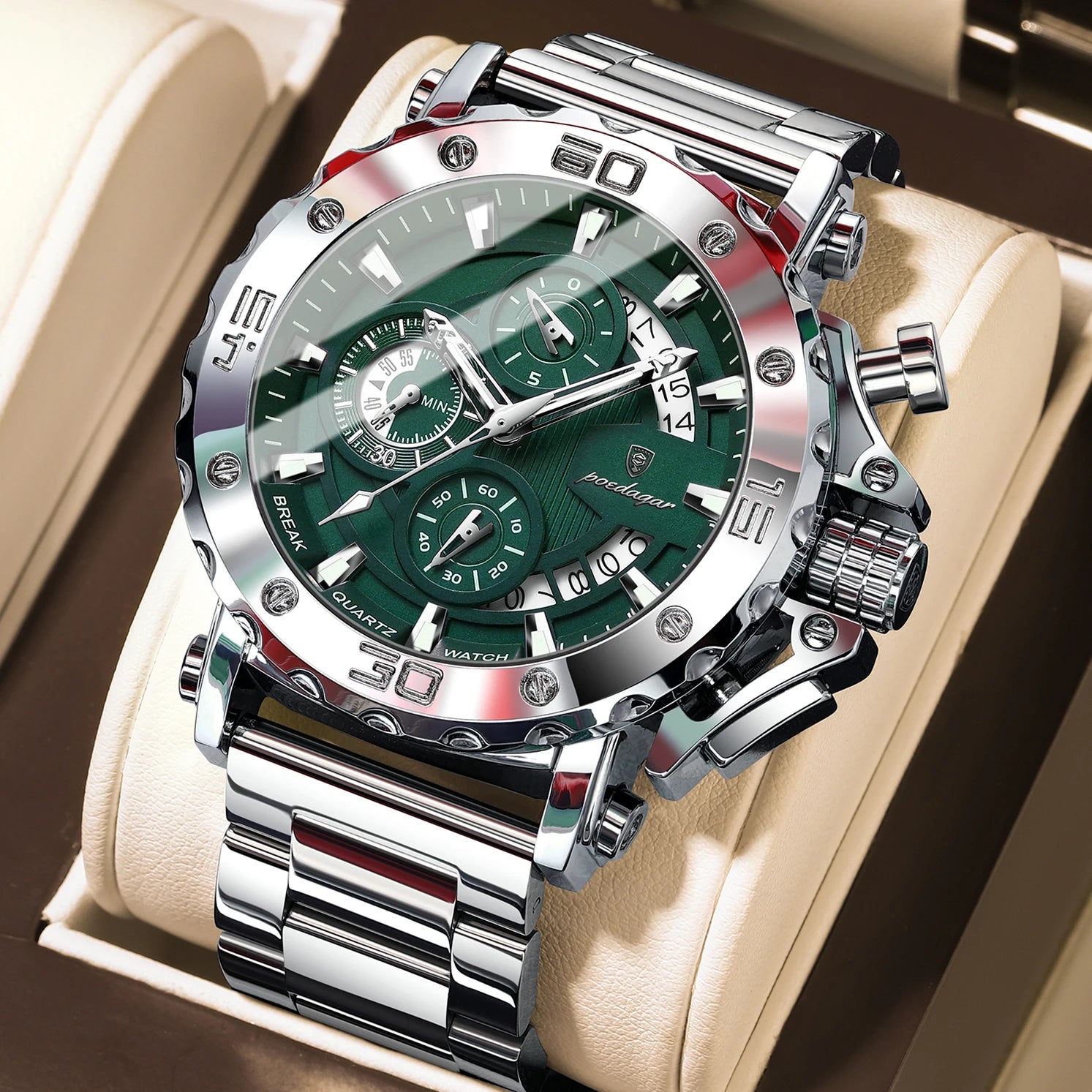 POEDAGAR 892 – Sport Chronograph Stainless Steel Watch
