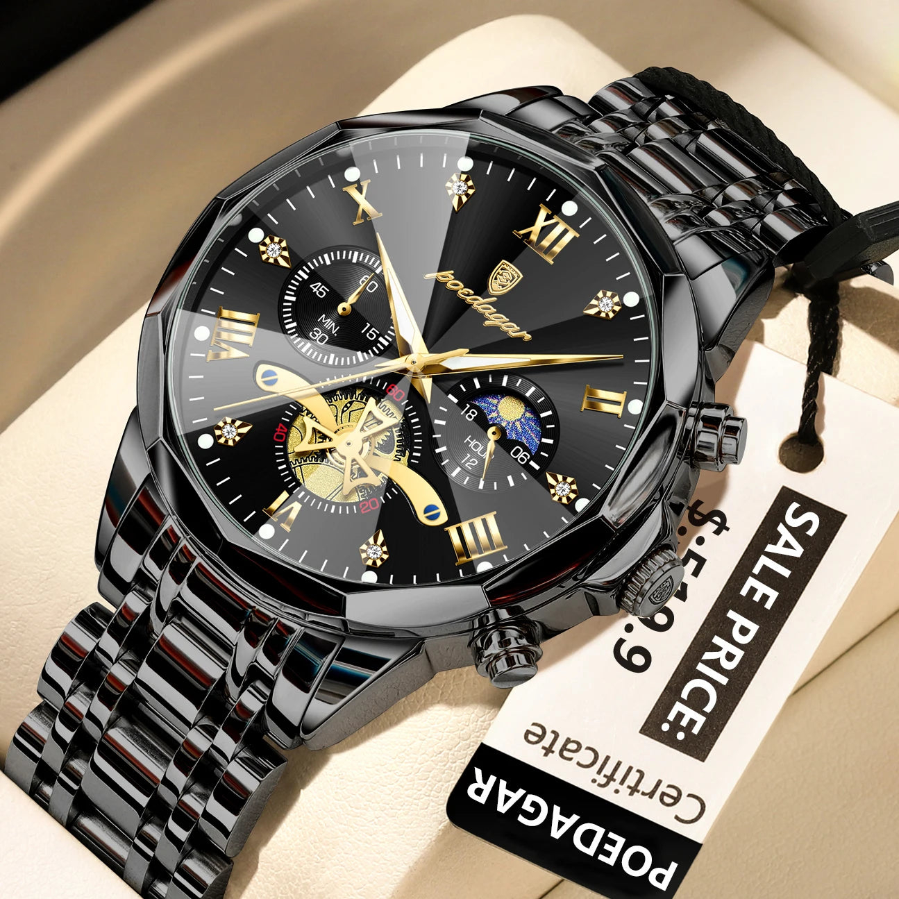 POEDAGAR 948 – Classic Chronograph Stainless Steel Watch