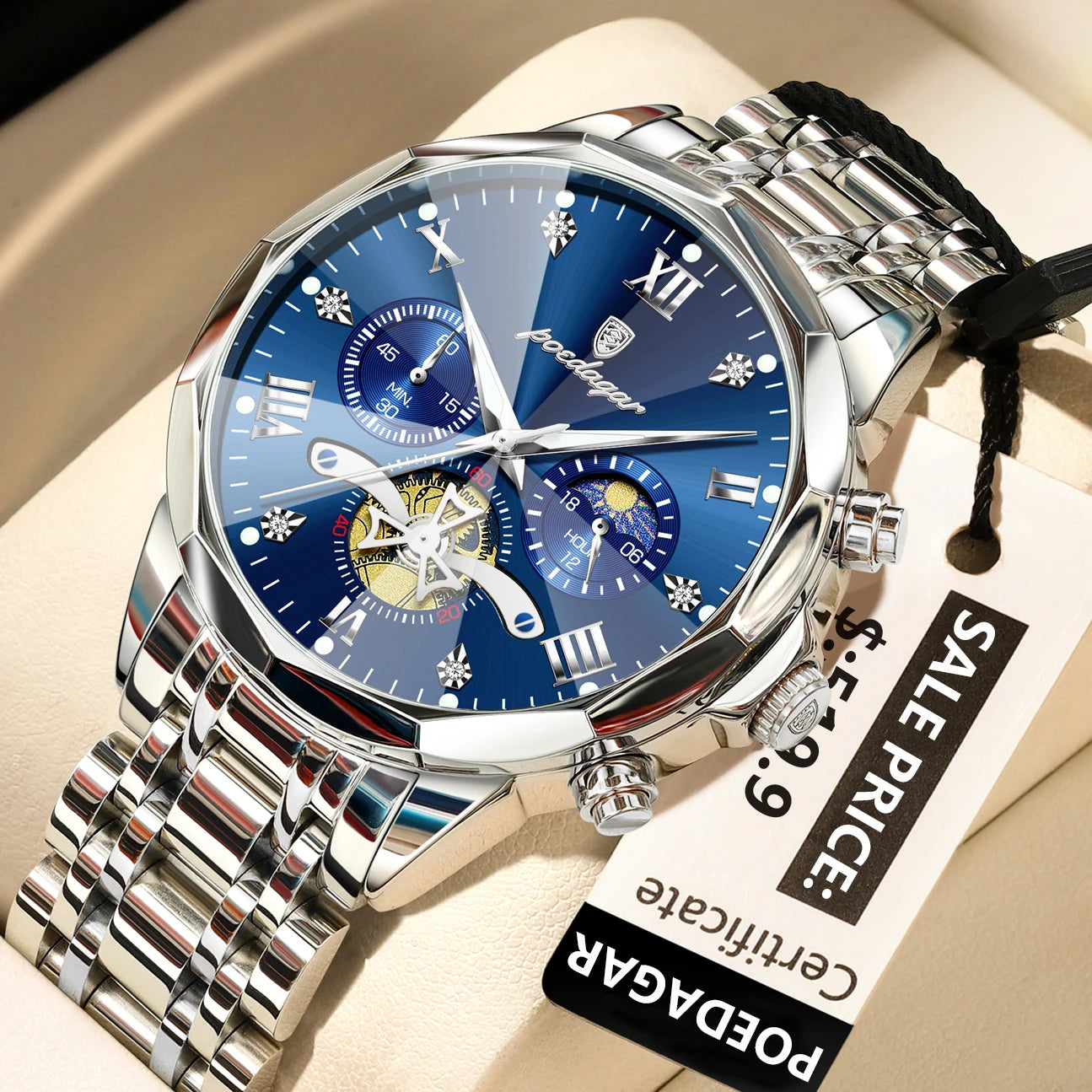 POEDAGAR 948 – Classic Chronograph Stainless Steel Watch
