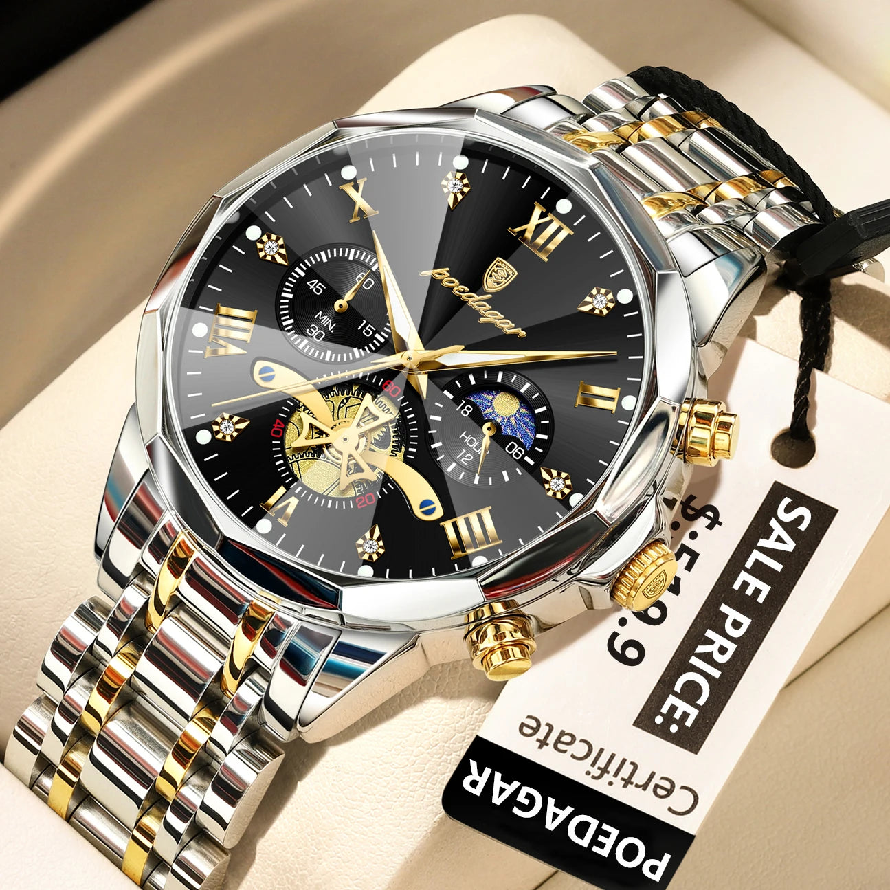 POEDAGAR 948 – Classic Chronograph Stainless Steel Watch